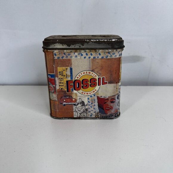 FOSSIL Tin Can Watch Empty Authentic Genuine Fossil 1999 w/ Accessories - Picture 12 of 14